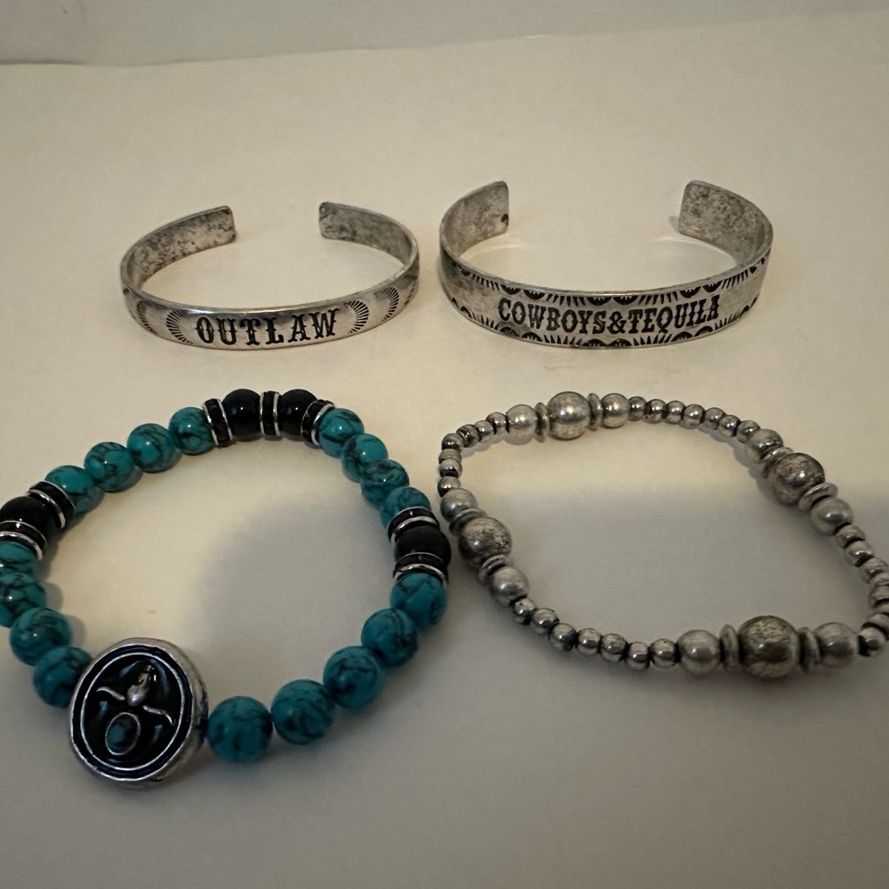Silver and Turquoise Bracelet Set
